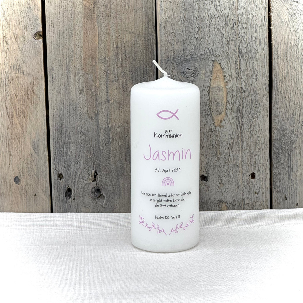 Personalisierte Kommunionskerze - Fisch
