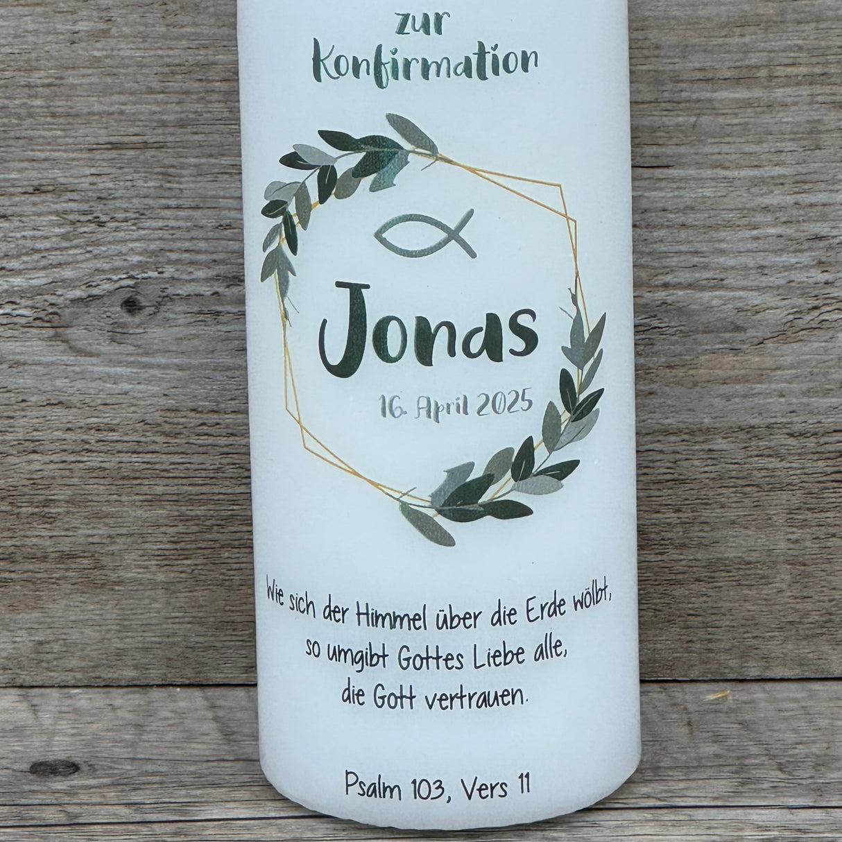 Kerze, Konfirmation - Kranz, personalisiert