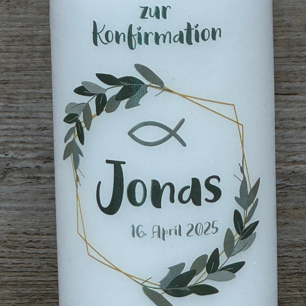 Kerze, Konfirmation - Kranz, personalisiert