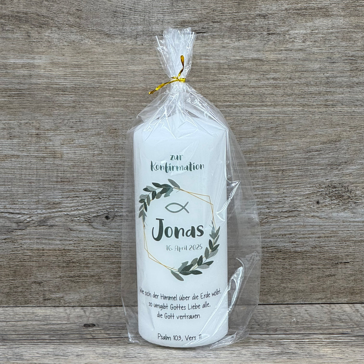 Kerze, Konfirmation - Kranz, personalisiert