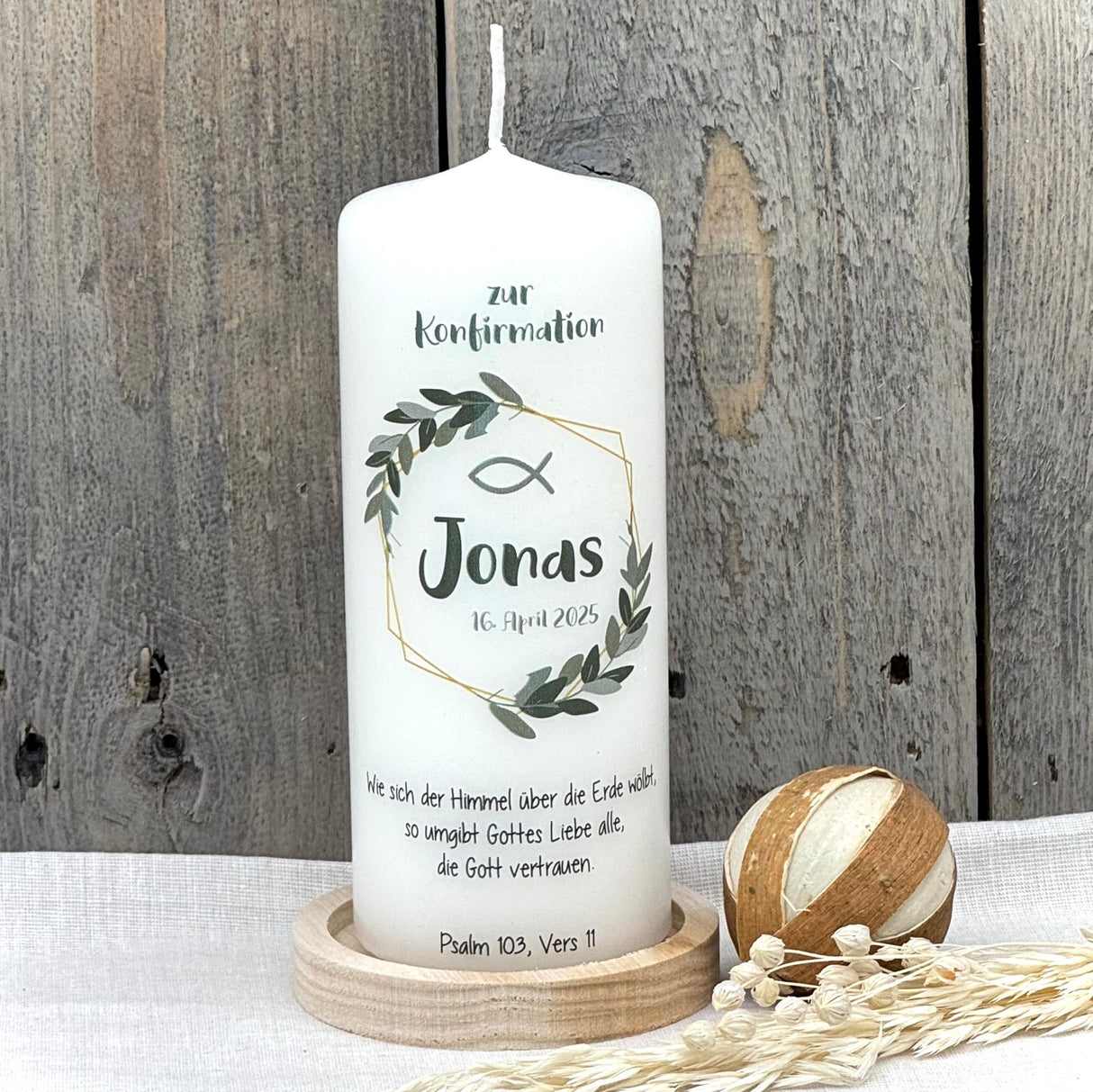 Personalisierte Konfirmationskerze - Kranz