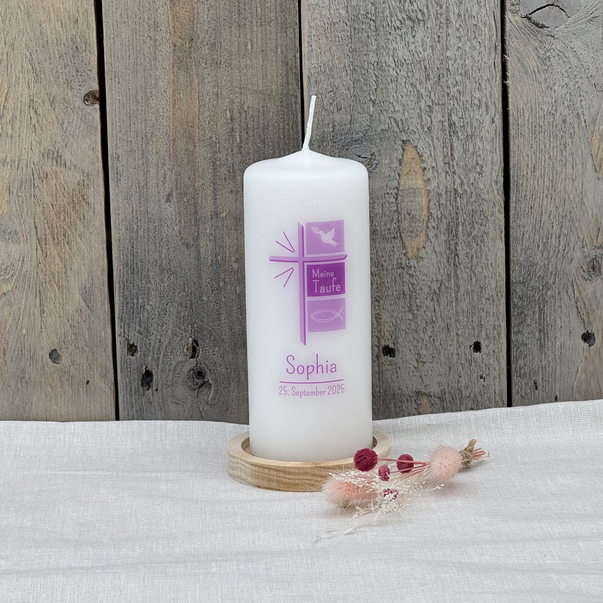 Personalisierte Taufkerze - Kreuz