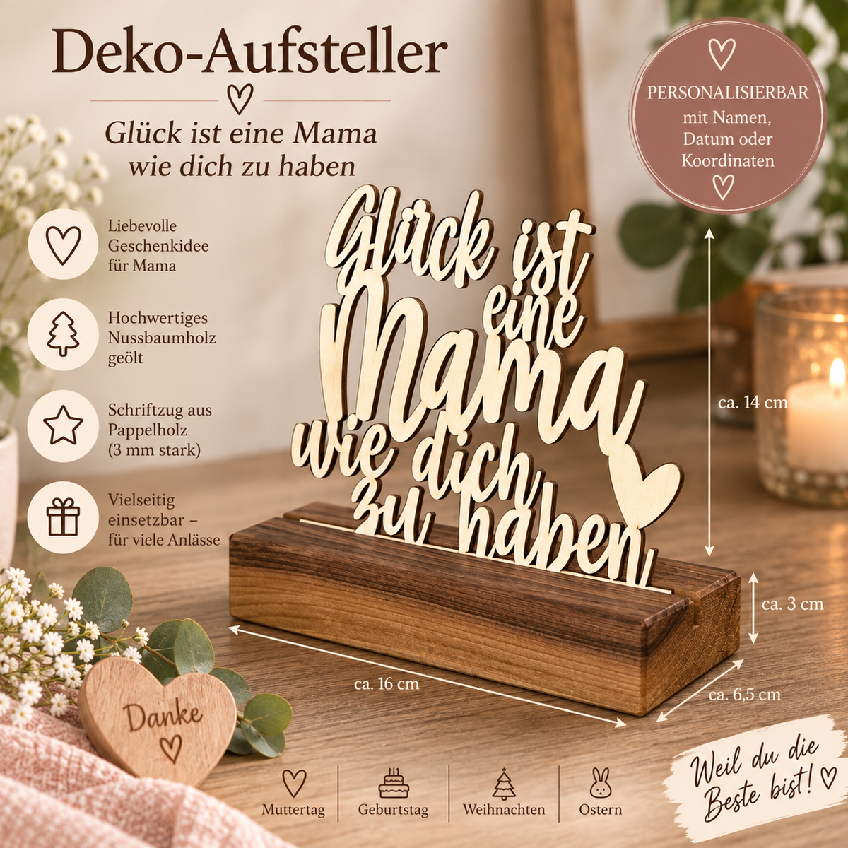 Deko Aufsteller Glück ist eine Mama wie dich zu haben | personalisiert