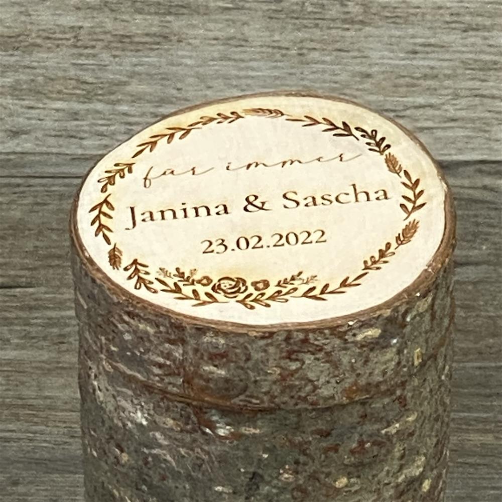 Ringdose Baumstamm, personalisiert
