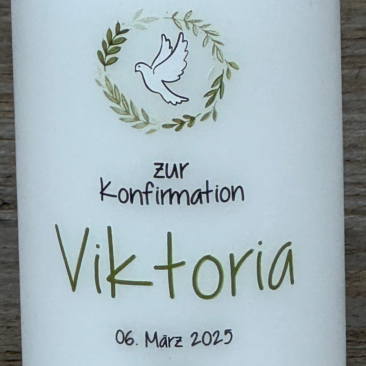 Kerze Konfirmation - Taube, personalisiert