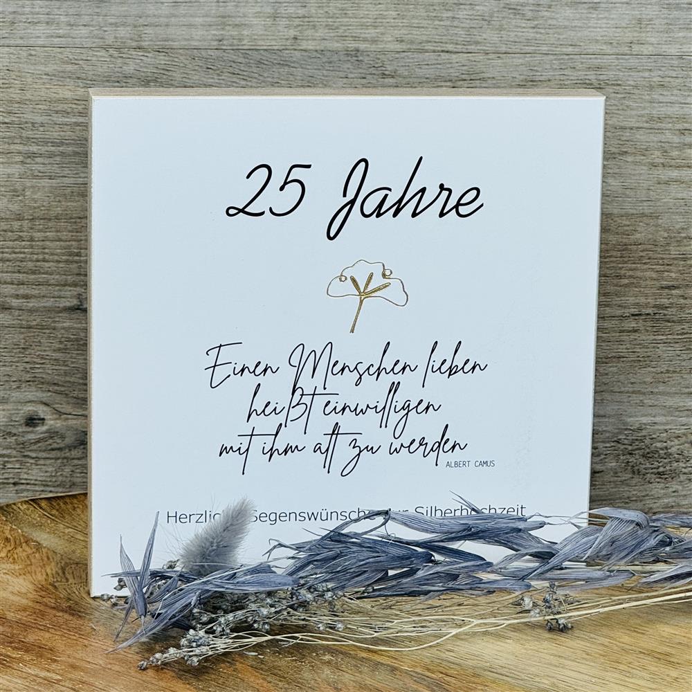 Wooden Block - 25 Jahre Einen Menschen lieben mit Goldprägung