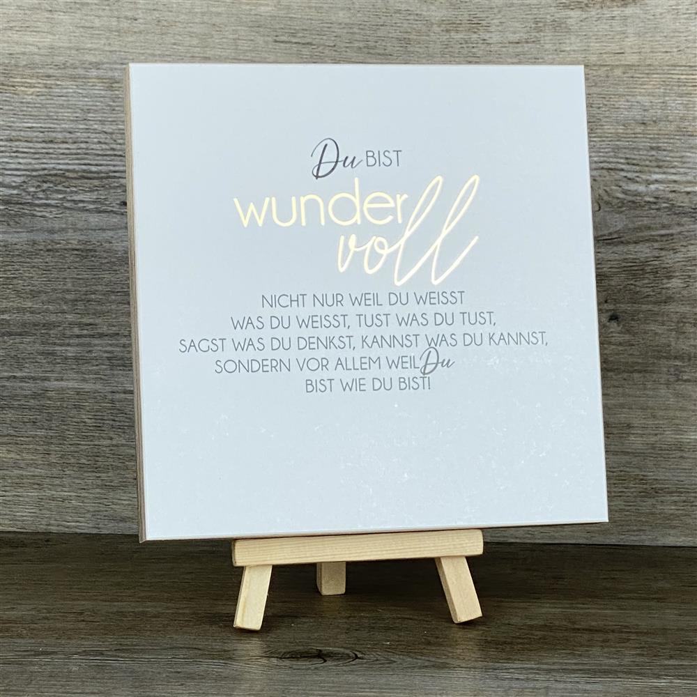 Wooden Block - Du bist wundervoll mit Goldprägung