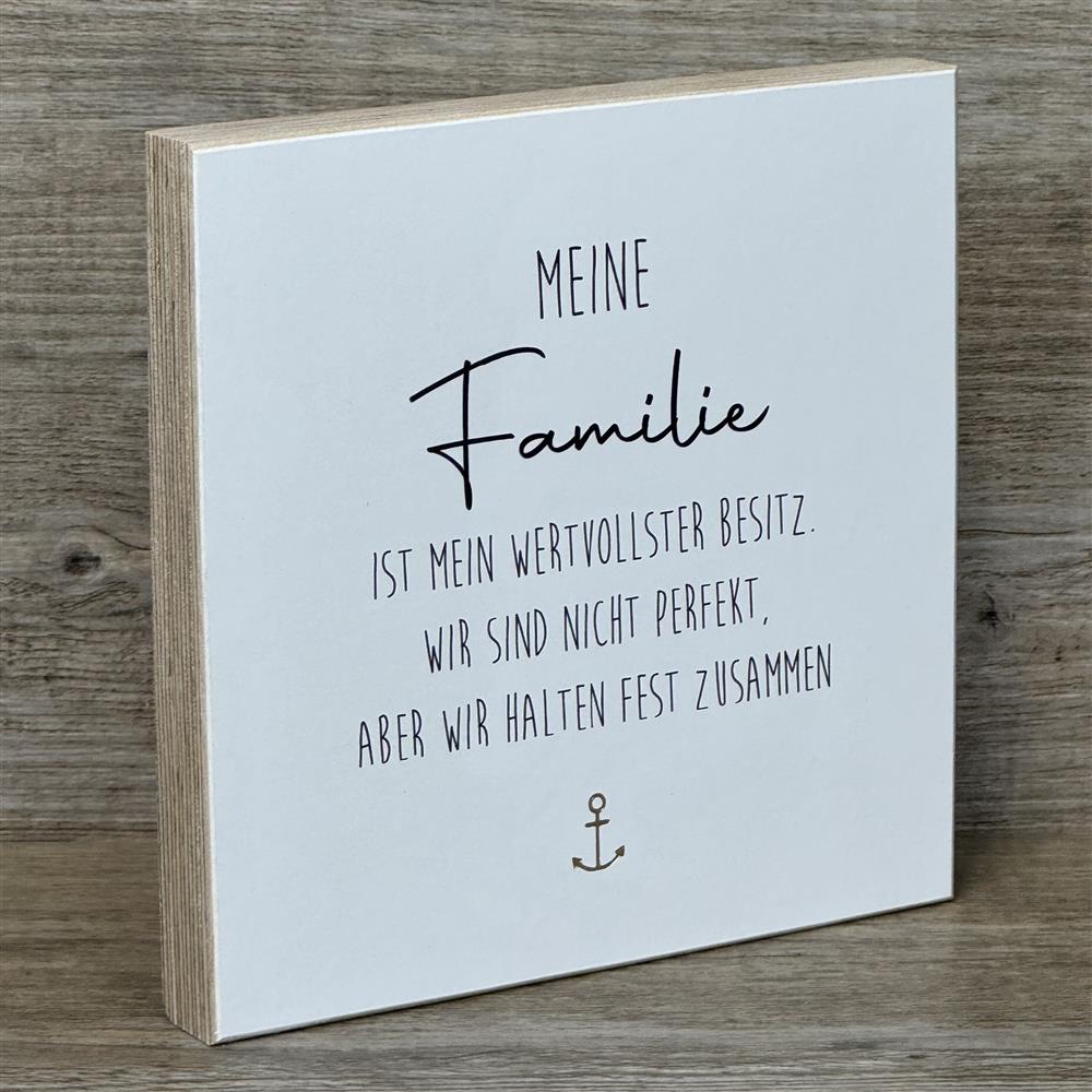 Wooden Block - Meine Familie ist mein wertvolslter Besitz mit Goldprägung