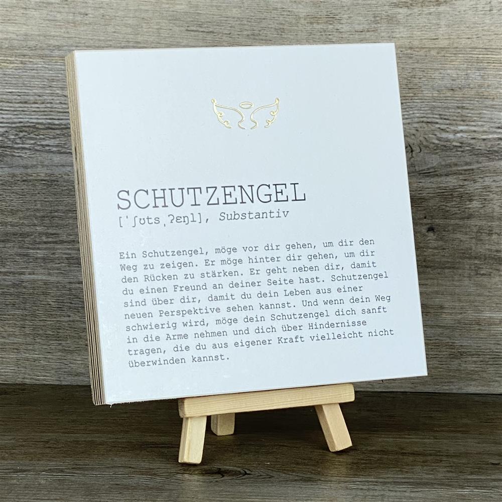 Wooden Block - Schutzengel mit Goldprägung
