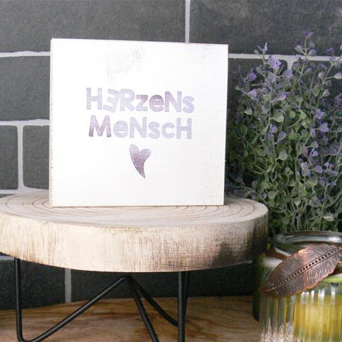 Wooden Block Shabby Herzensmensch