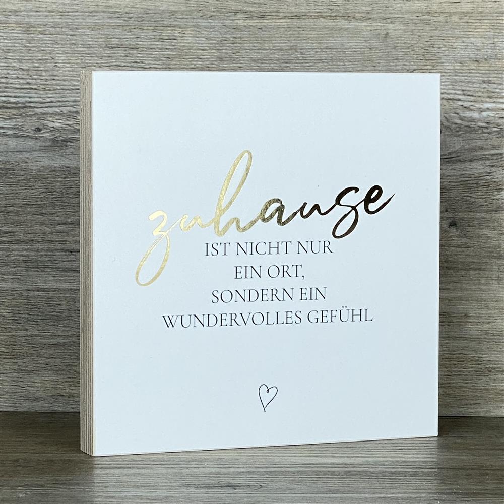 Wooden Block - Zuhause mit Goldprägung