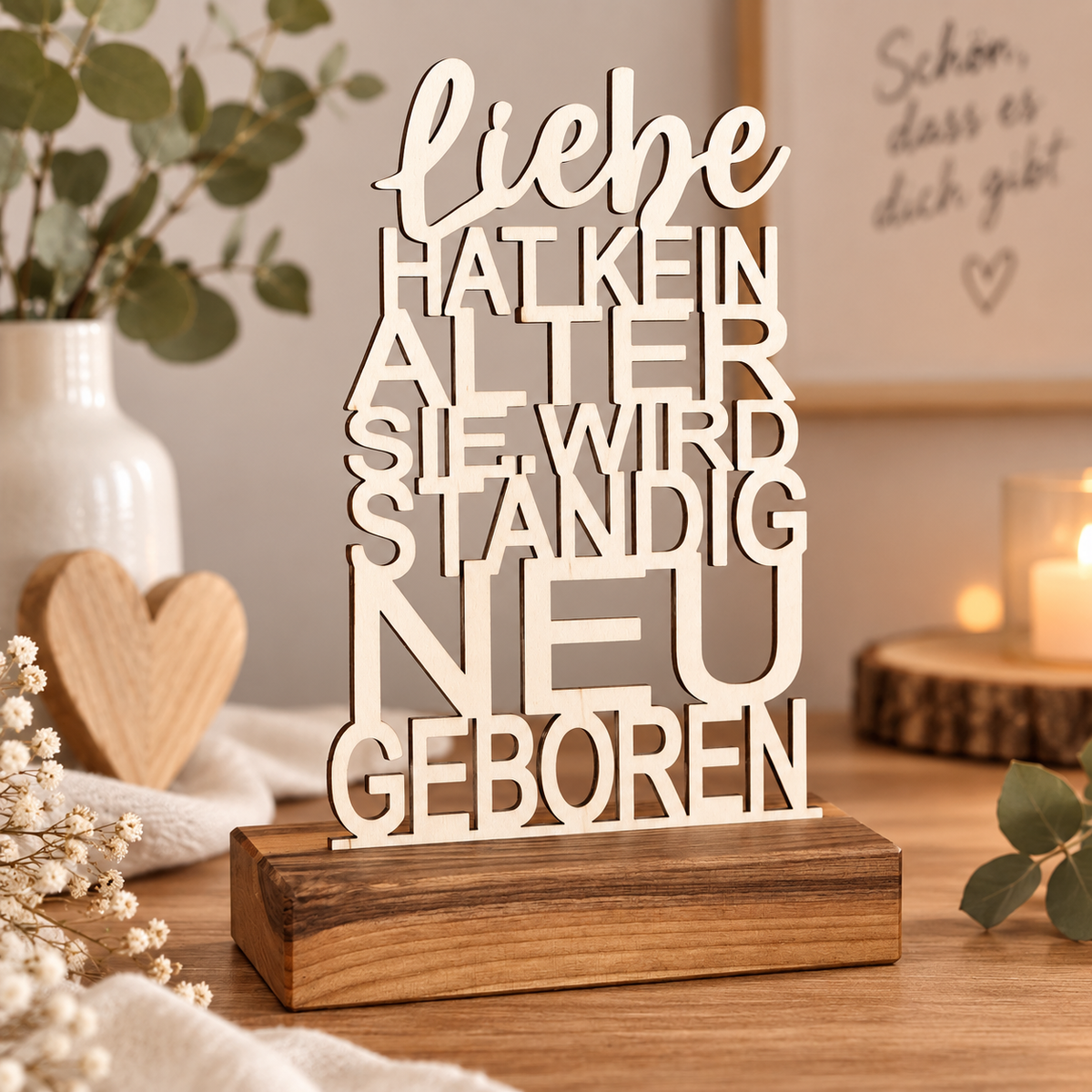 Deko Aufsteller - Liebe hat kein Alter sie wird ständig neu geboren | personalisiert