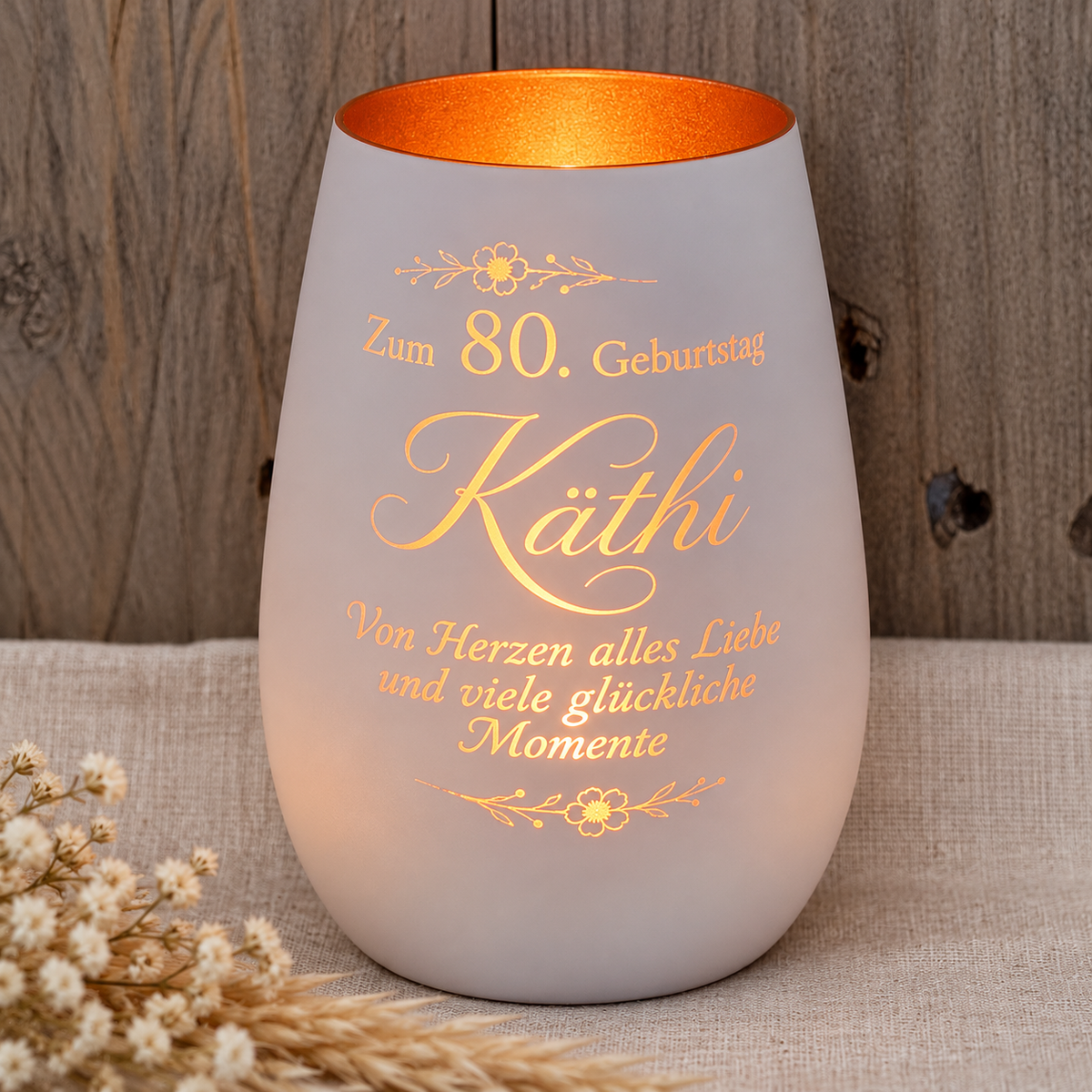 Deko Light „Runder Geburtstag“ – Personalisiertes Windlicht mit Namen