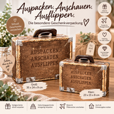 Geschenkkoffer lederoptik "Auspacken, Anschauen, Ausflippen" - originelle Geschenkverpackung