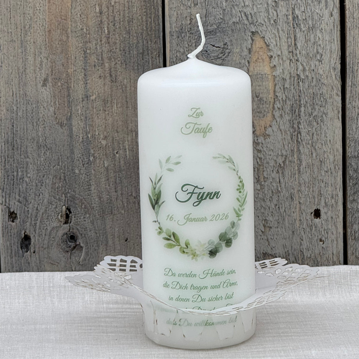 Personalisierte Taufkerze - Kranz