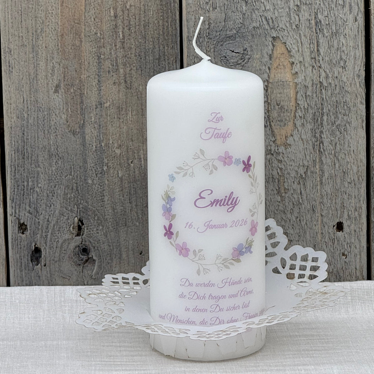 Personalisierte Taufkerze - Kranz