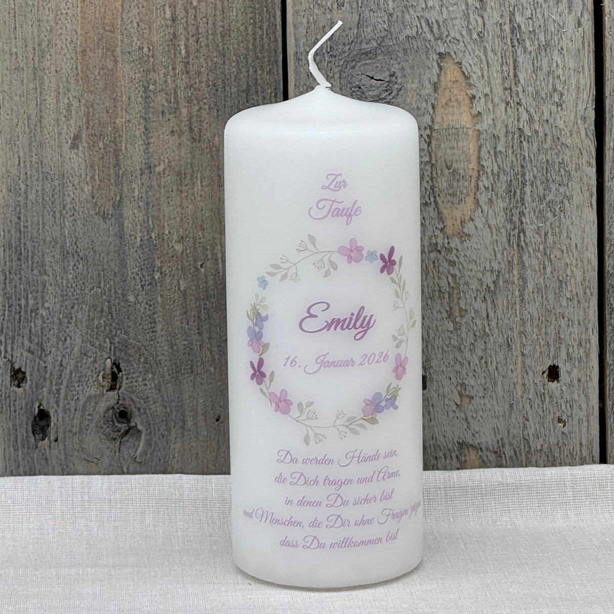 Personalisierte Taufkerze - Kranz