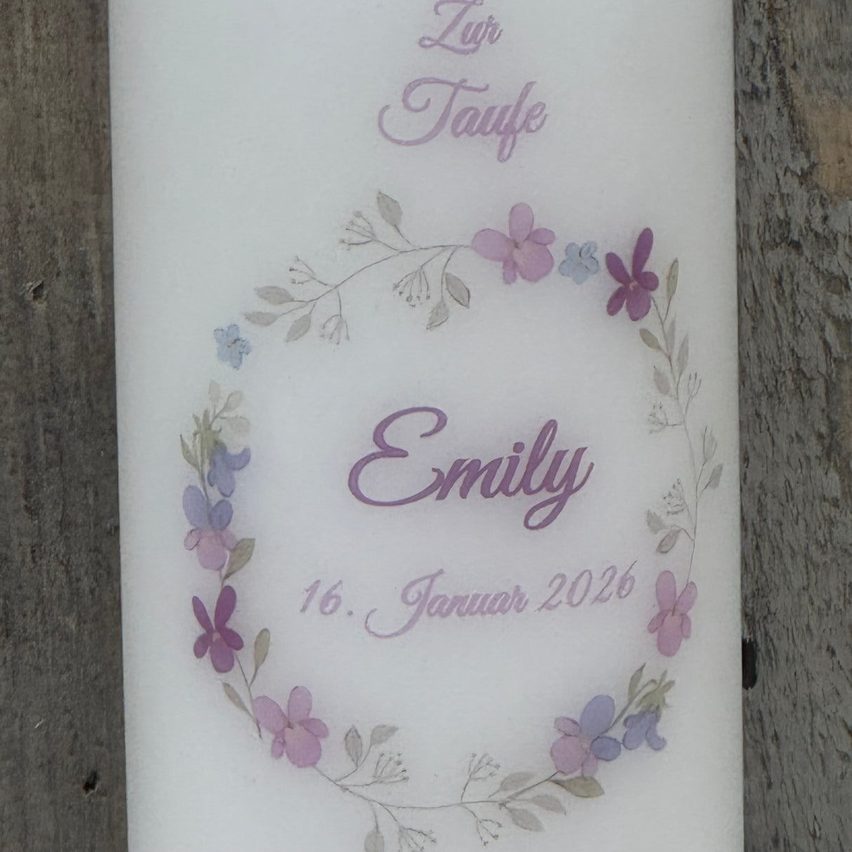 Personalisierte Taufkerze - Kranz