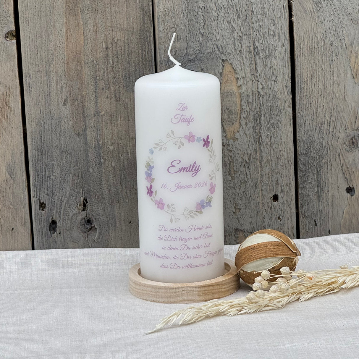 Personalisierte Taufkerze - Kranz