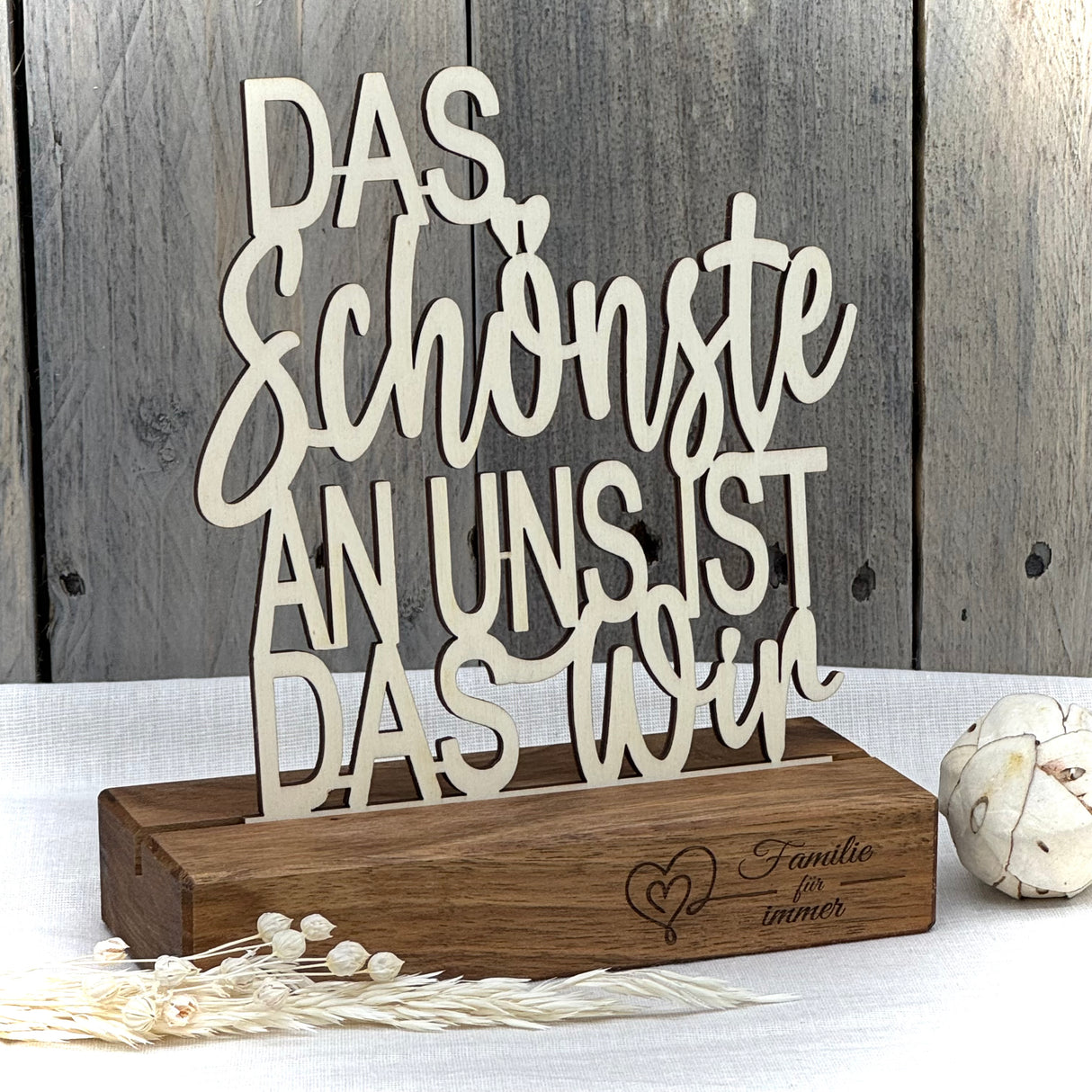 Deko Aufsteller Das Schönste an uns ist das Wir, personalisierbar