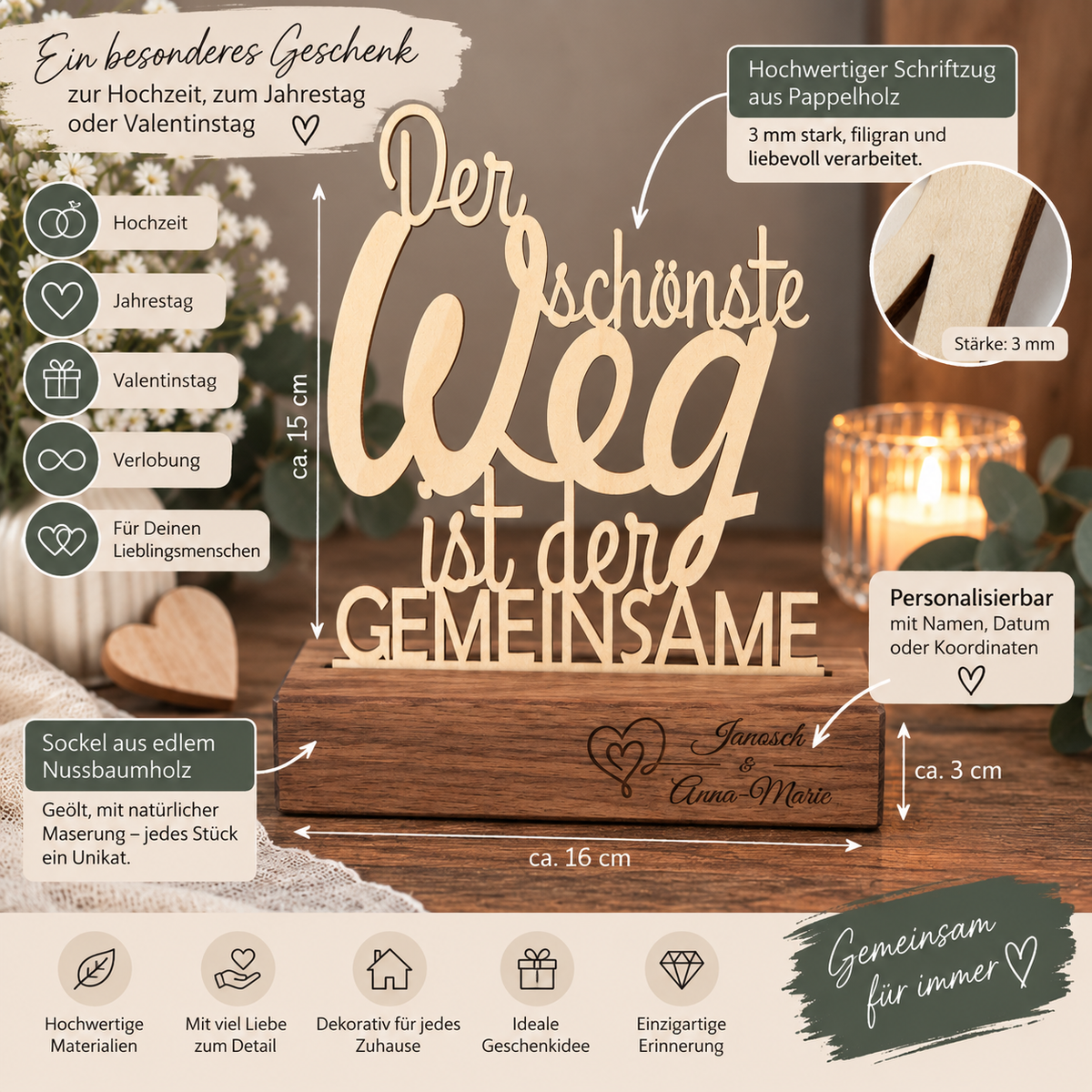 Personalisierter Deko-Aufsteller aus Holz – Der schönste Weg ist der Gemeinsame