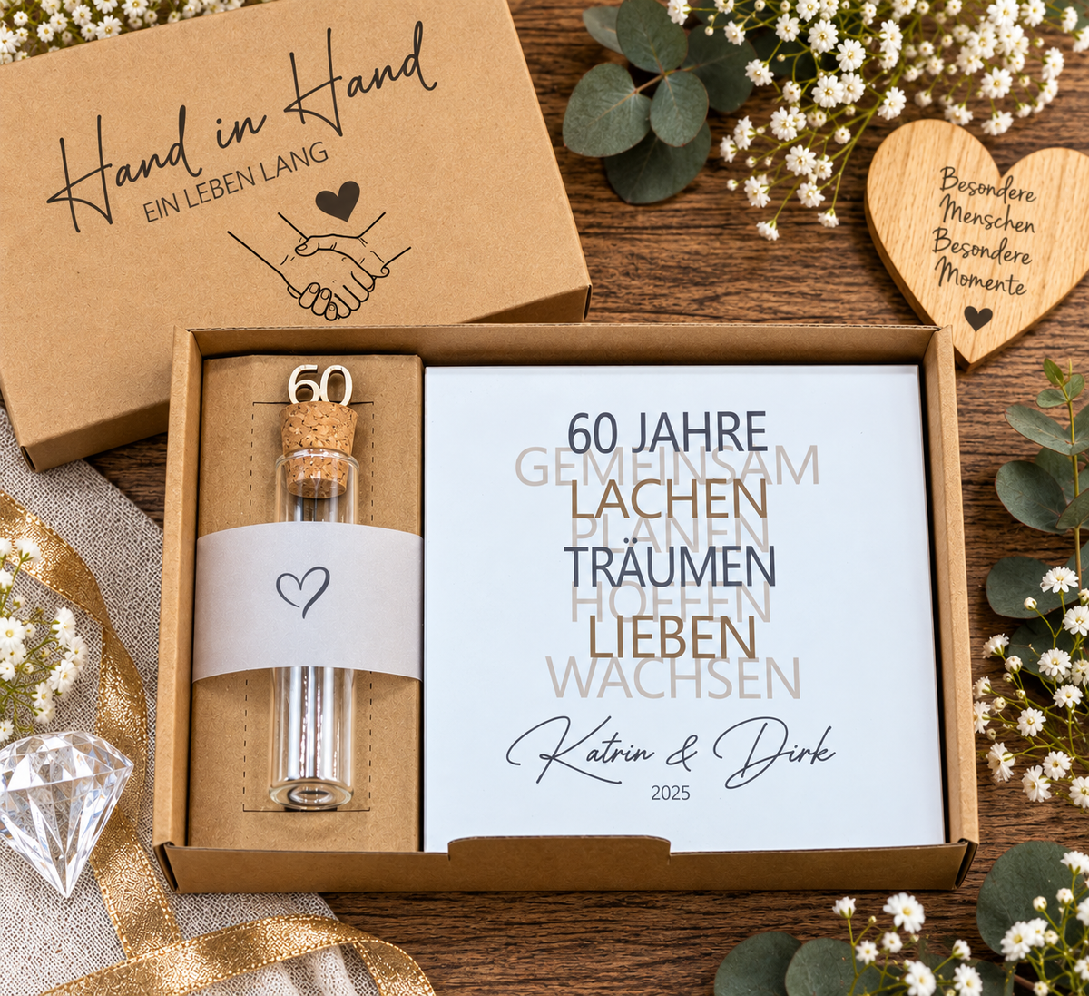 Geschenkset Diamantene Hochzeit - personalisiertes Geschenk zum 60. Hochzeitstag
