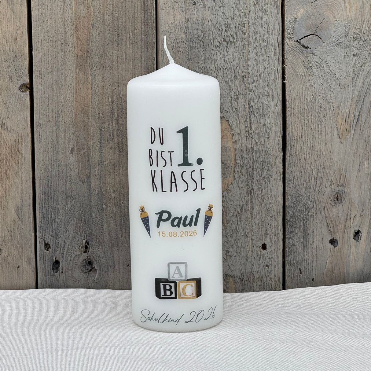 Kerze zur Einschulung - Du bist 1. Klasse