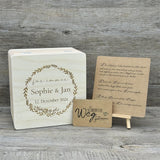 Erinnerungsbox Hochzeit, Lasergravur Kranz, personalisiert