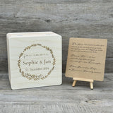 Erinnerungsbox Hochzeit, Lasergravur Kranz, personalisiert