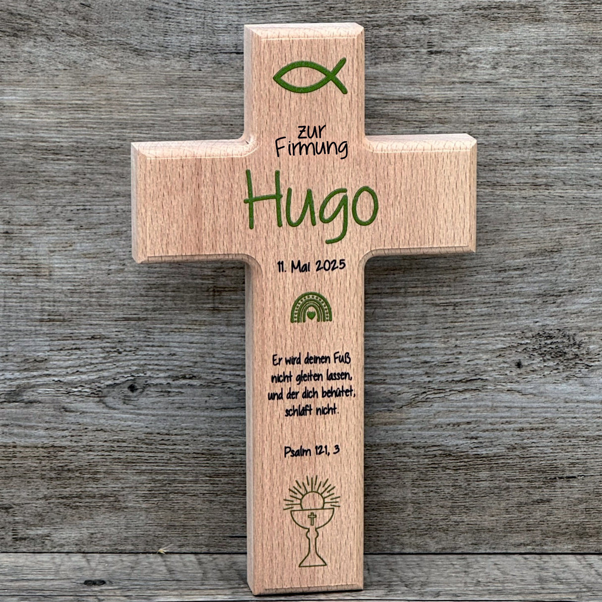 Holzkreuz, Firmung - Fisch, personalisiert