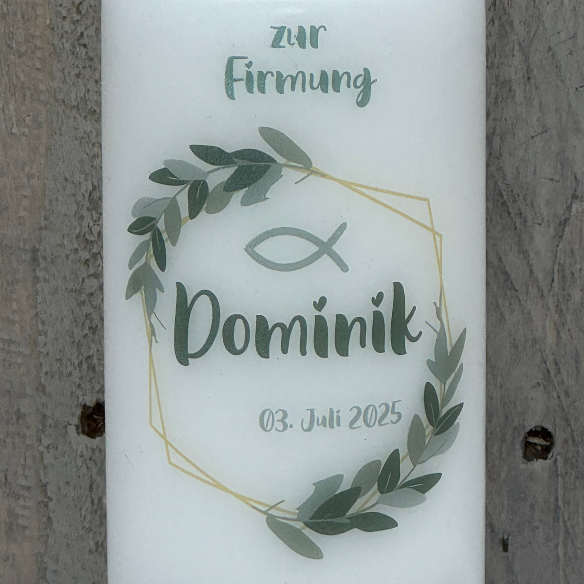 Personalisierte Kerze zur Firmung - Kranz