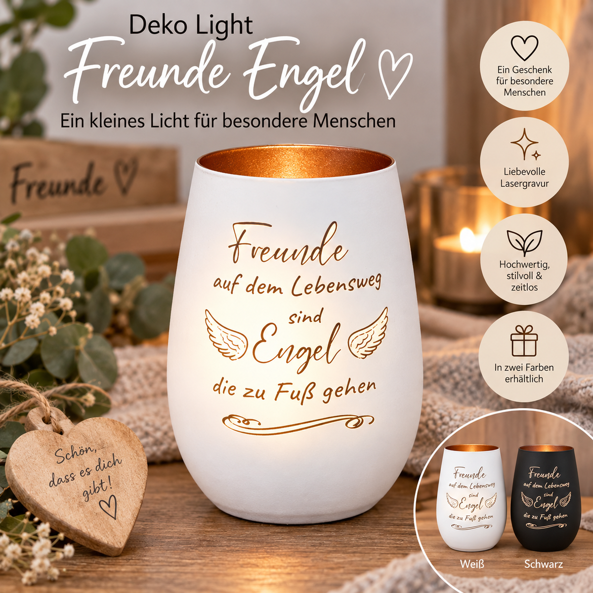 Deko Light „Freunde Engel“ – Geschenk für beste Freundin & Freunde