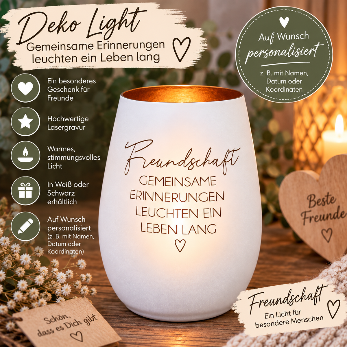 Deko Light „Gemeinsame Erinnerungen“ – Geschenk für beste Freundin & Freunde