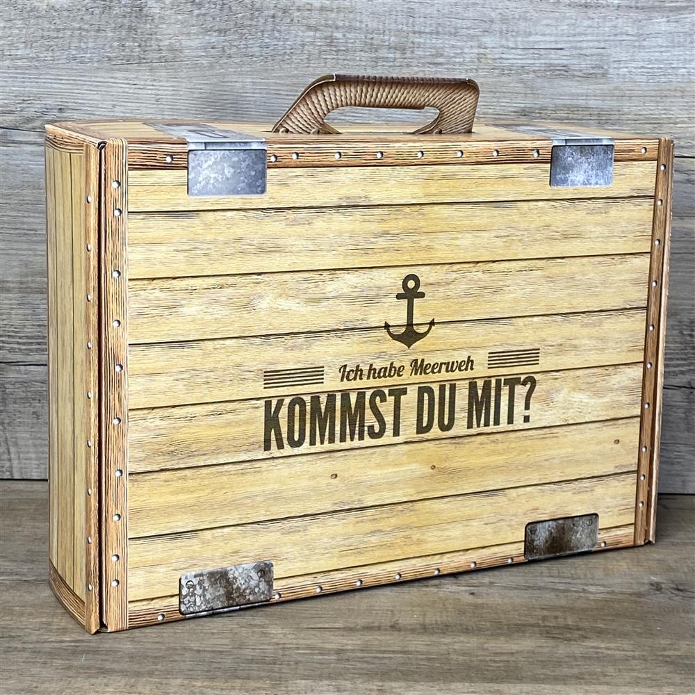 Geschenkkoffer holzoptik, groß, Ich habe Meerweh, Kommst Du mit?