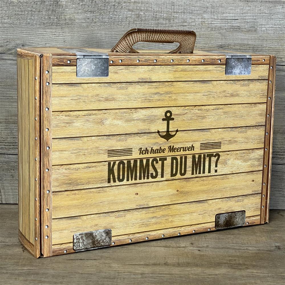 Geschenkkoffer holzoptik, groß, Ich habe Meerweh, Kommst Du mit?