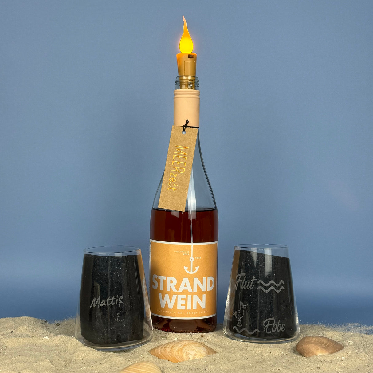 Geschenkpaket 'Meerweh', groß, Strandwein inkl. LED Kerzenlicht