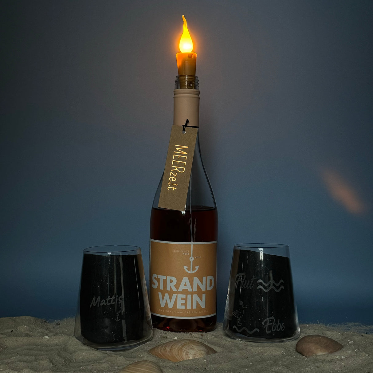 Geschenkpaket 'Meerweh', groß, Strandwein inkl. LED Kerzenlicht