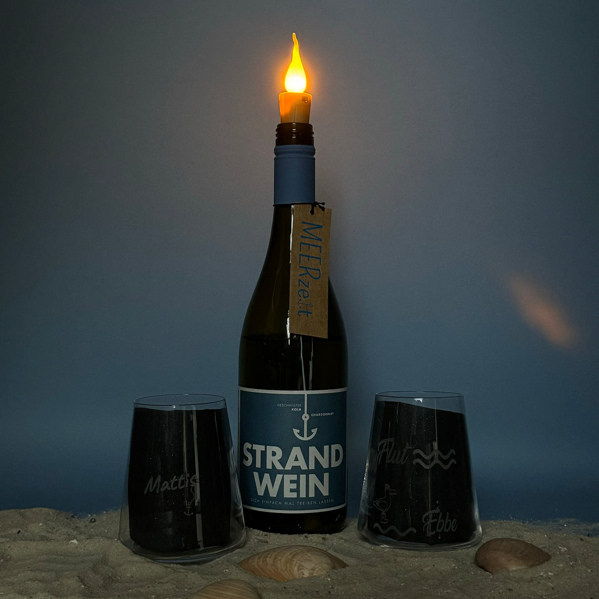 Geschenkpaket 'Meerweh', groß, Strandwein inkl. LED Kerzenlicht