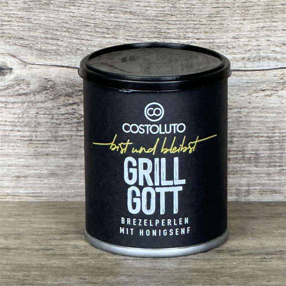 Geschenkpaket 'Grillgott', personalisierte Grillzange und Weinflasche Grillgott
