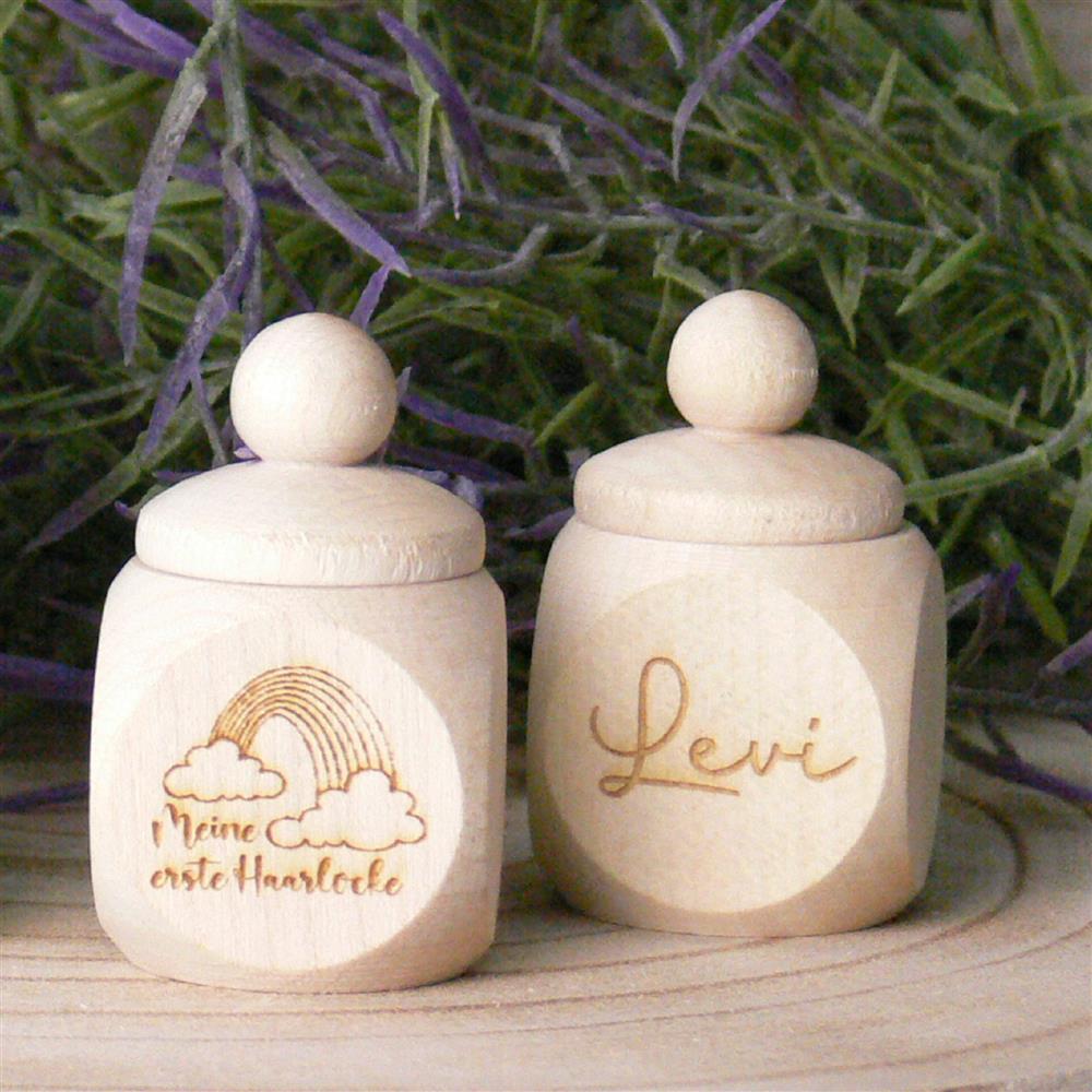 Geschenkset Holzdose 'Meine erste Haarlocke' und ' Milchzähne', personalisiert