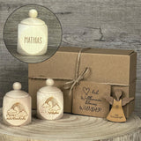 Geschenkset Holzdose 'Meine erste Haarlocke' und ' Milchzähne', personalisiert