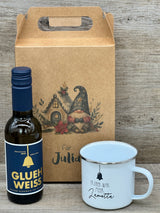 Geschenkpaket Glühwein, klein, weiss, personalisierbar