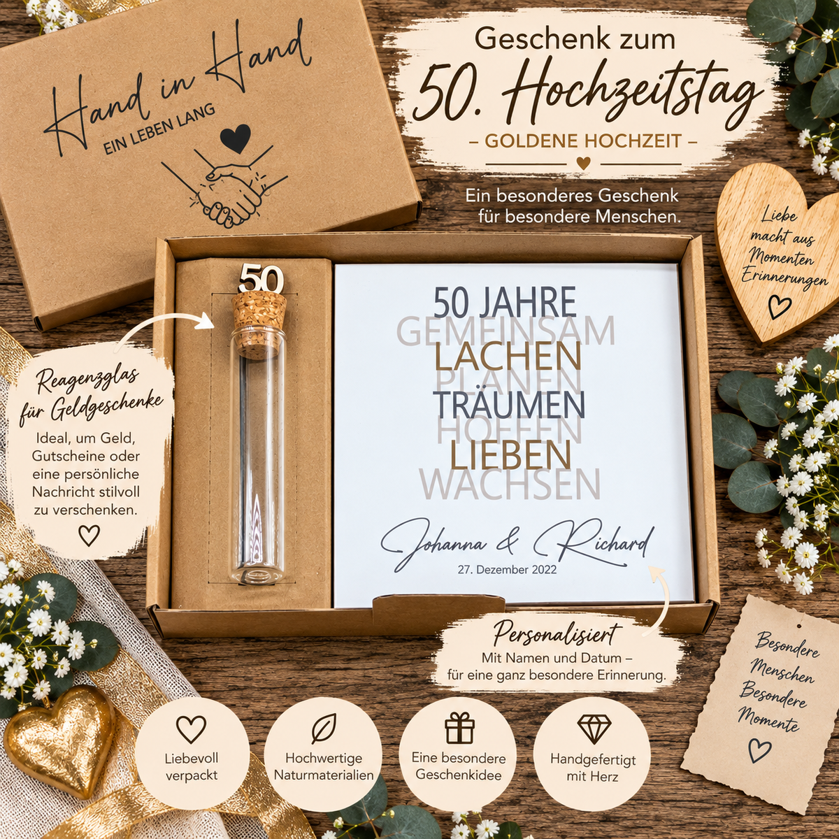 Geschenkset Goldene Hochzeit - personalisiertes Geschenk zum 50. Hochzeitstag