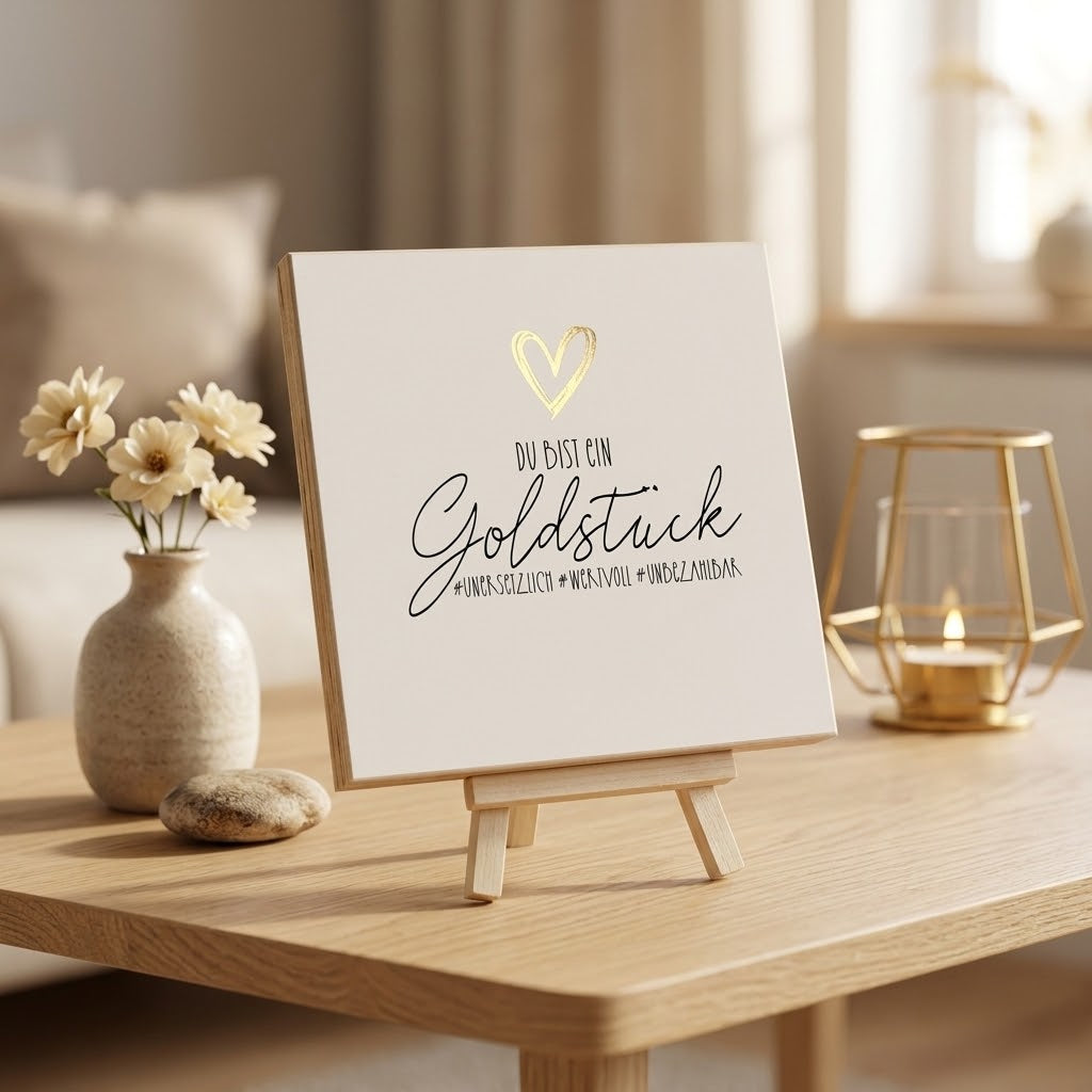 Wooden Block - Goldstück mit Goldprägung