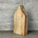 Haus aus Mangoholz mit Reagenzglas und Trockenblumen, personalisierbar