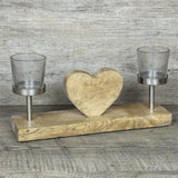 Herz aus Mangoholz mit 2 Windlichtern, personalisierbar
