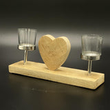 Herz aus Mangoholz mit 2 Windlichtern, personalisierbar