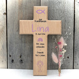 Holzkreuz, Taufe - Fisch, personalisiert