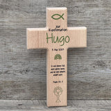 Holzkreuz, Kommunion - Fisch, personalisiert