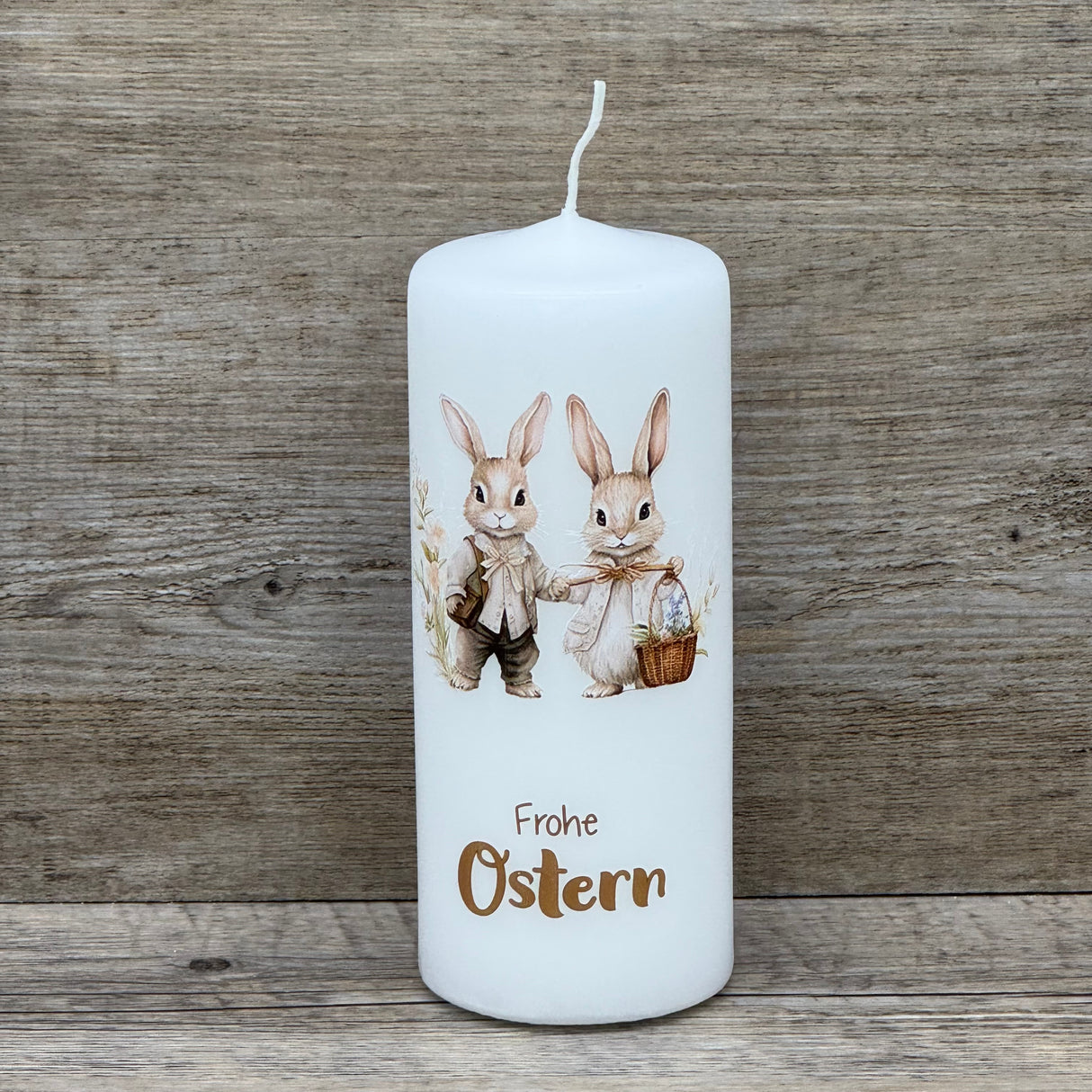Stumpenkerze Frohe Ostern, Hasenpaar